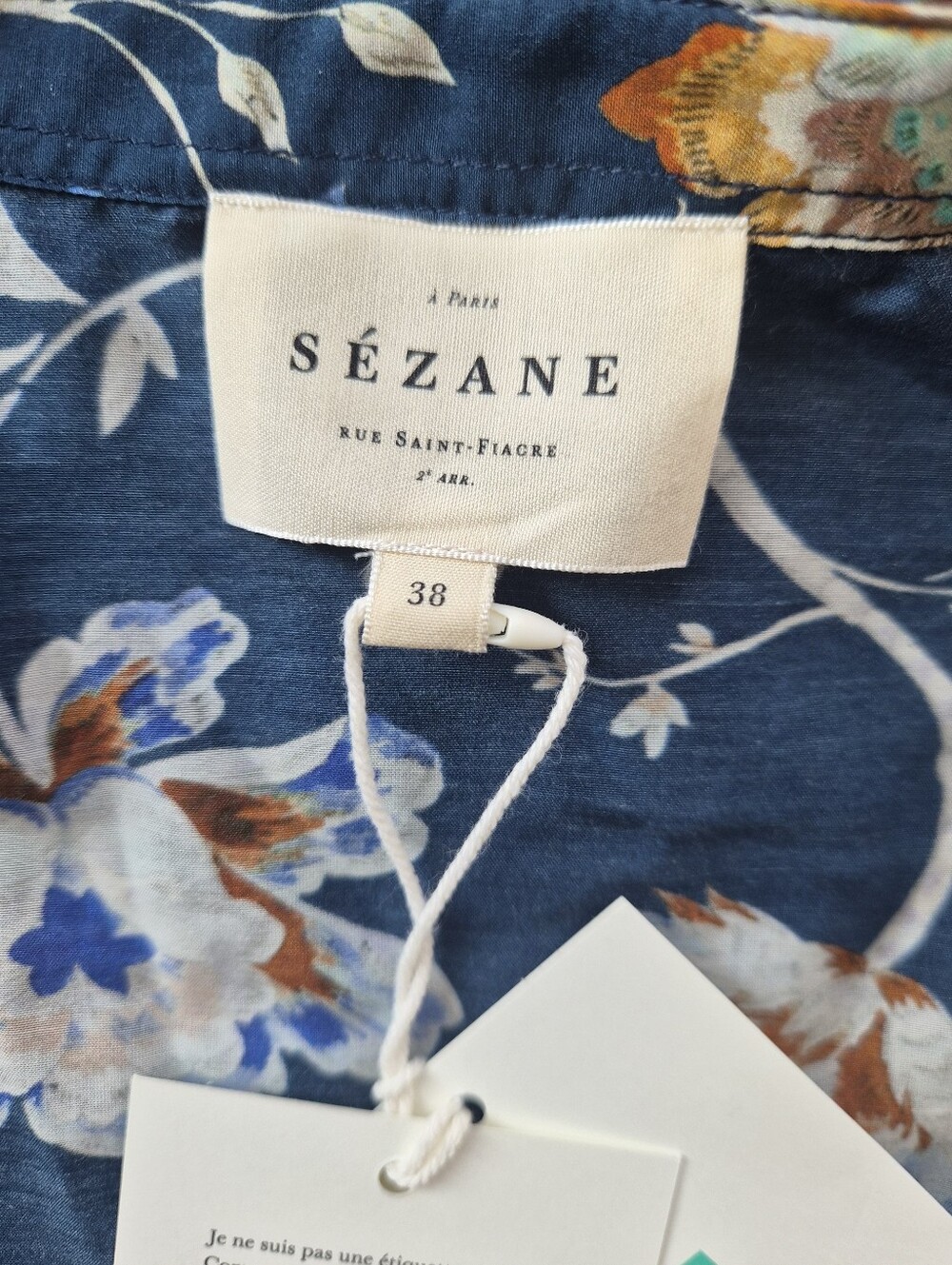 *NWT* [Sezane] Pierro Shirt in Marine Bloom, Size 38/6, Part Silk - Picture 8 of 12